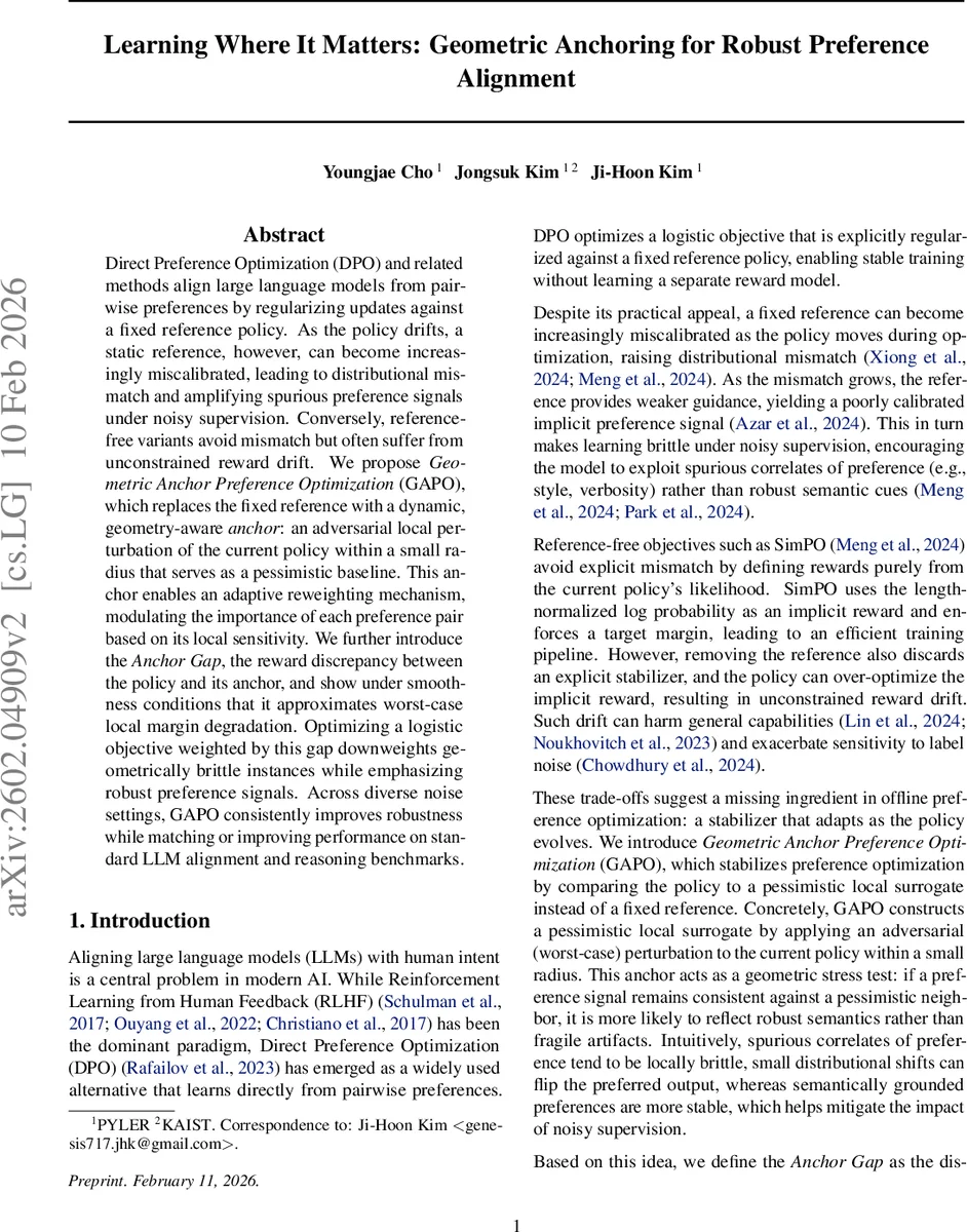 Learning Where It Matters: Geometric Anchoring for Robust Preference Alignment