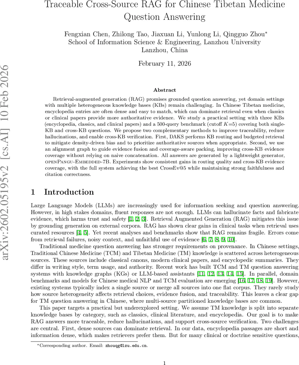 Traceable Cross-Source RAG for Chinese Tibetan Medicine Question Answering