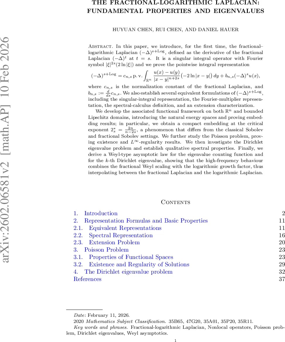 The Fractional-Logarithmic Laplacian:Fundamental Properties and Eigenvalues