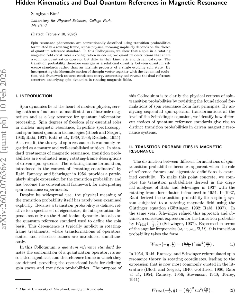 Hidden Kinematics and Dual Quantum References in Magnetic Resonance