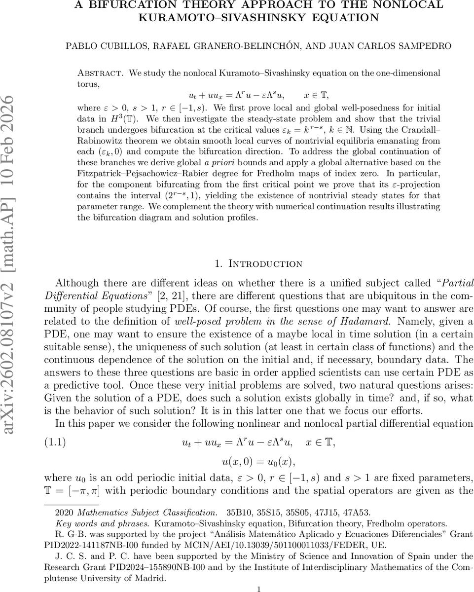 A bifurcation theory approach to the nonlocal Kuramoto-Sivashinsky equation