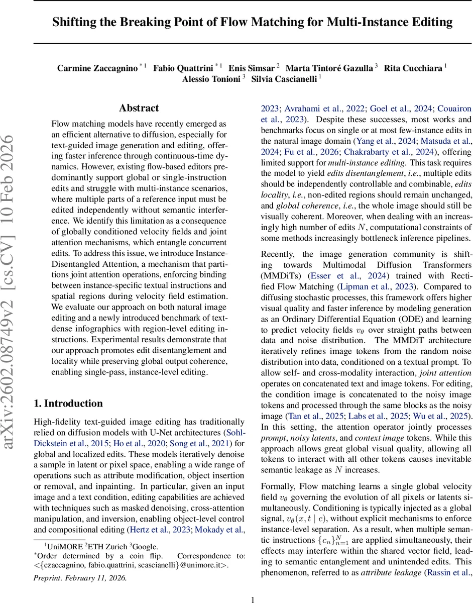 Shifting the Breaking Point of Flow Matching for Multi-Instance Editing