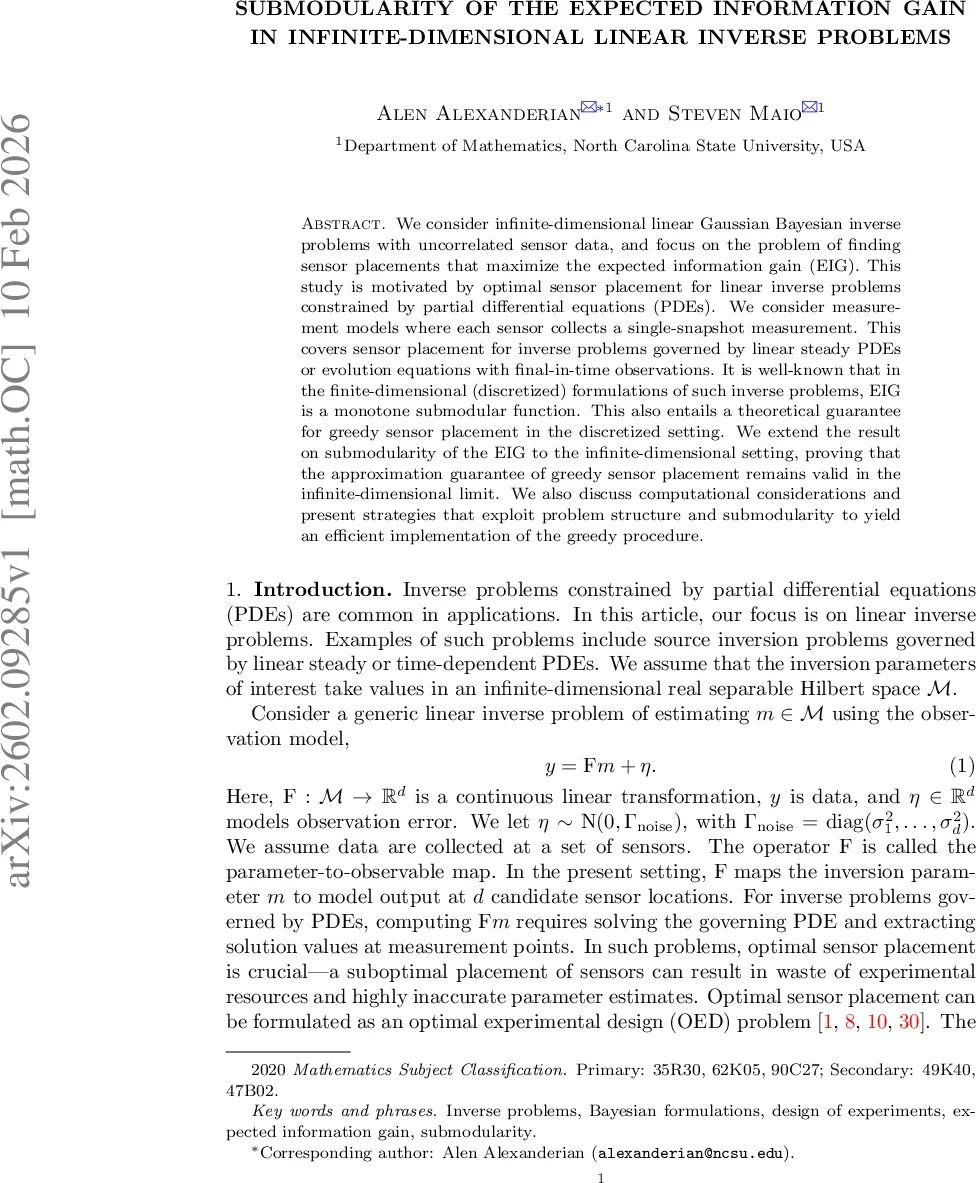 Submodularity of the expected information gain in infinite-dimensional linear inverse problems