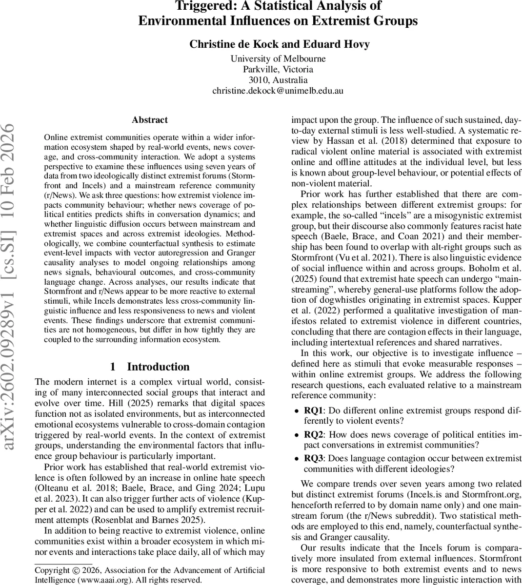 Triggered: A Statistical Analysis of Environmental Influences on Extremist Groups
