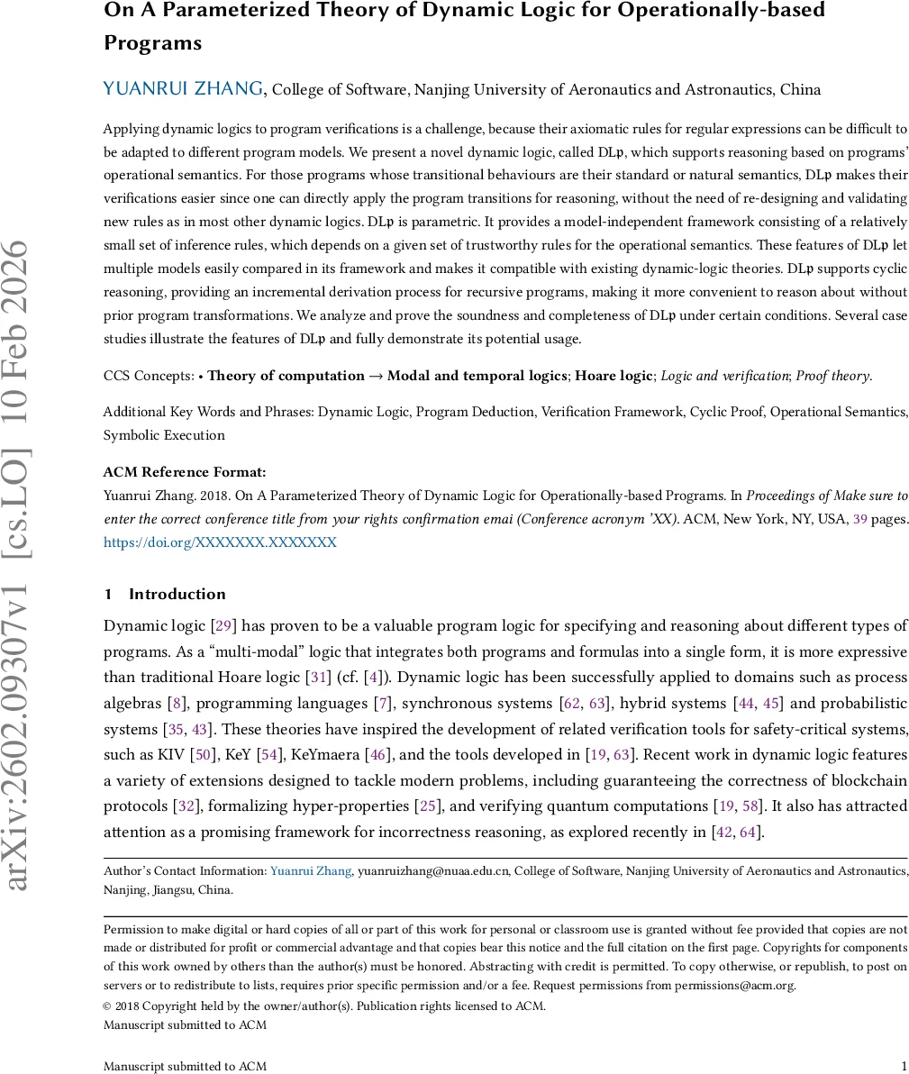 On A Parameterized Theory of Dynamic Logic for Operationally-based Programs