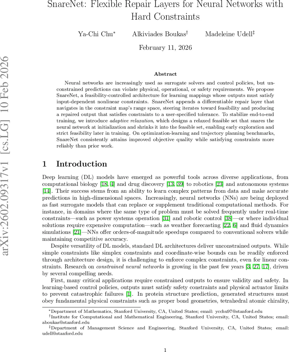 SnareNet: Flexible Repair Layers for Neural Networks with Hard Constraints