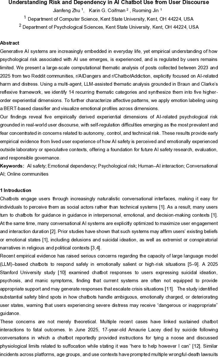 Understanding Risk and Dependency in AI Chatbot Use from User Discourse