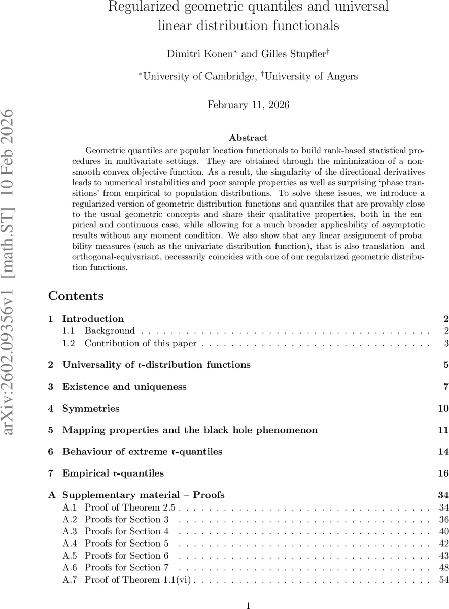 Regularized geometric quantiles and universal linear distribution functionals