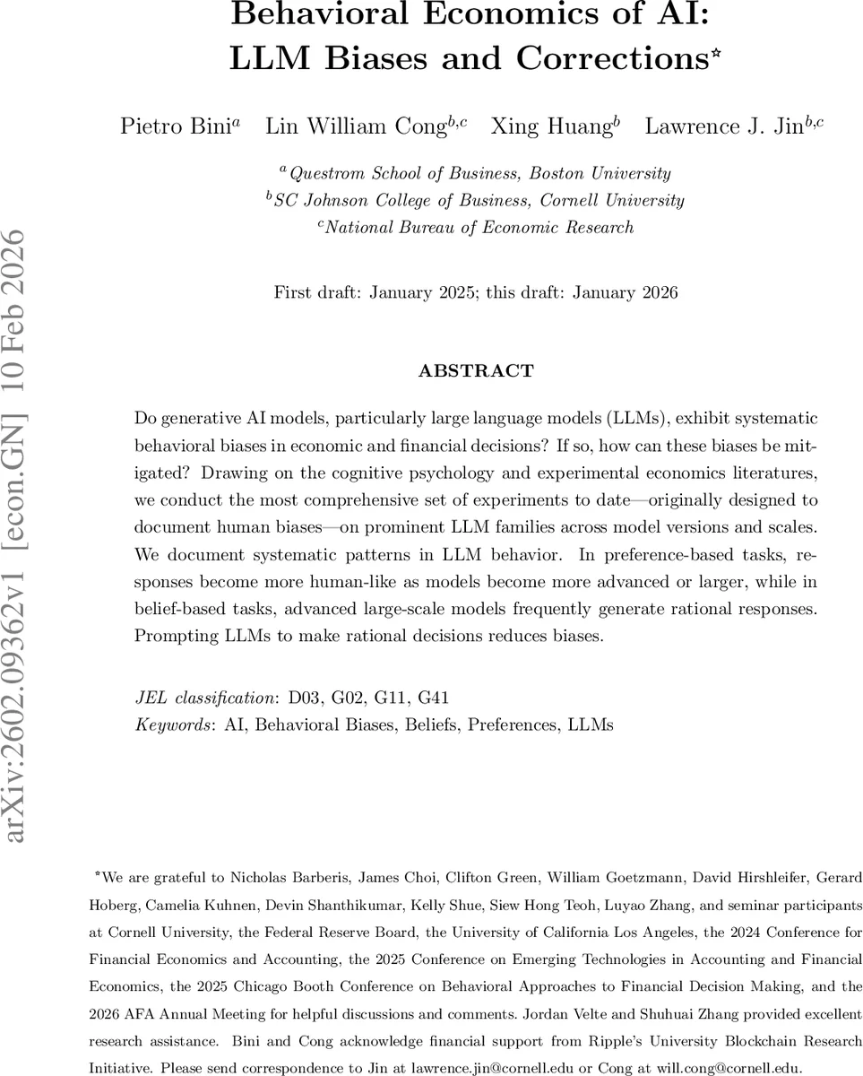 Behavioral Economics of AI: LLM Biases and Corrections