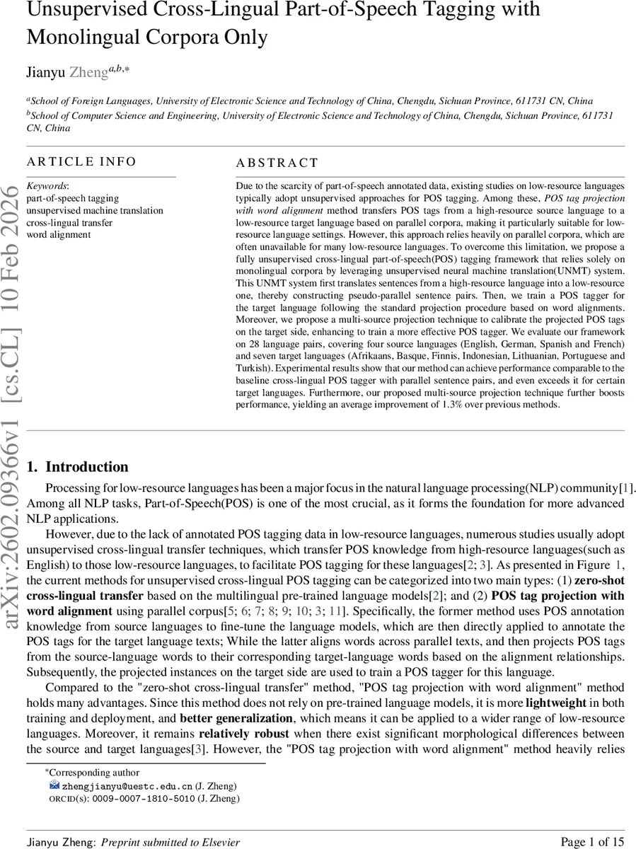 Unsupervised Cross-Lingual Part-of-Speech Tagging with Monolingual Corpora Only