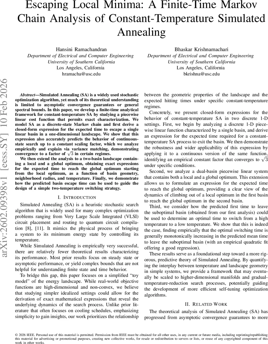 Escaping Local Minima: A Finite-Time Markov Chain Analysis of Constant-Temperature Simulated Annealing