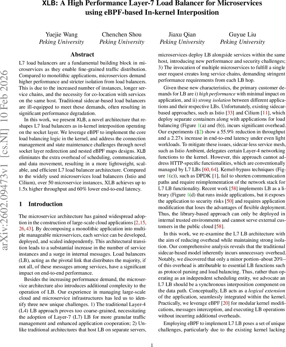 XLB: A High Performance Layer-7 Load Balancer for Microservices using eBPF-based In-kernel Interposition