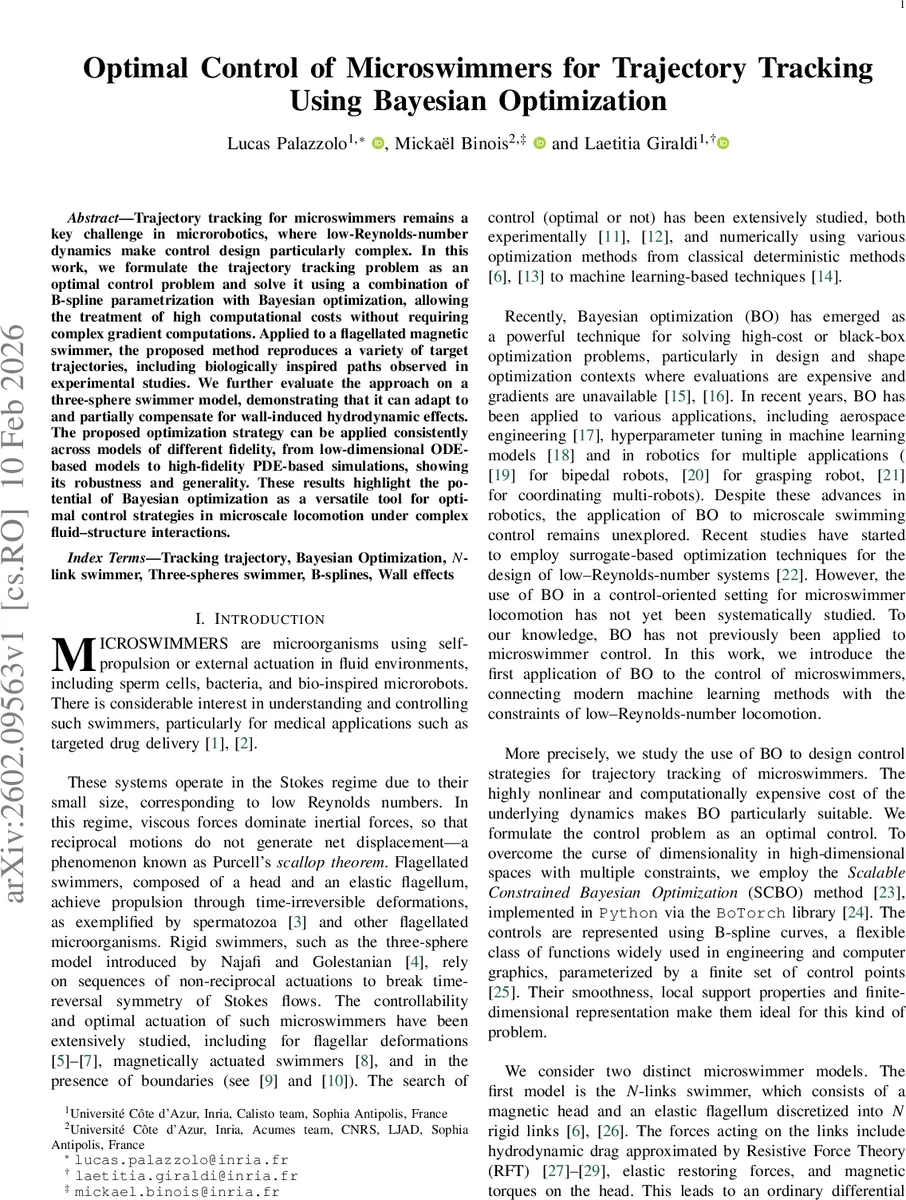 Optimal Control of Microswimmers for Trajectory Tracking Using Bayesian Optimization