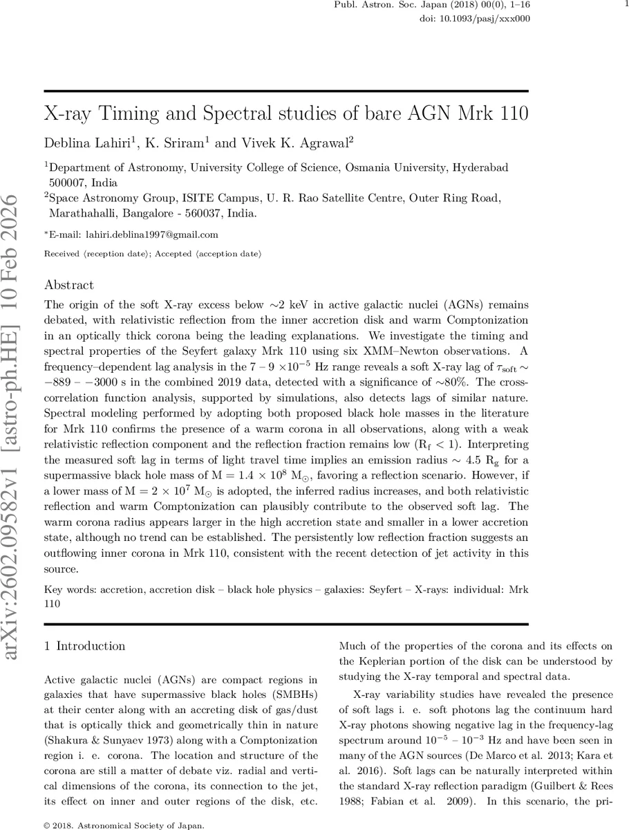 X-ray Timing and Spectral studies of bare AGN Mrk 110