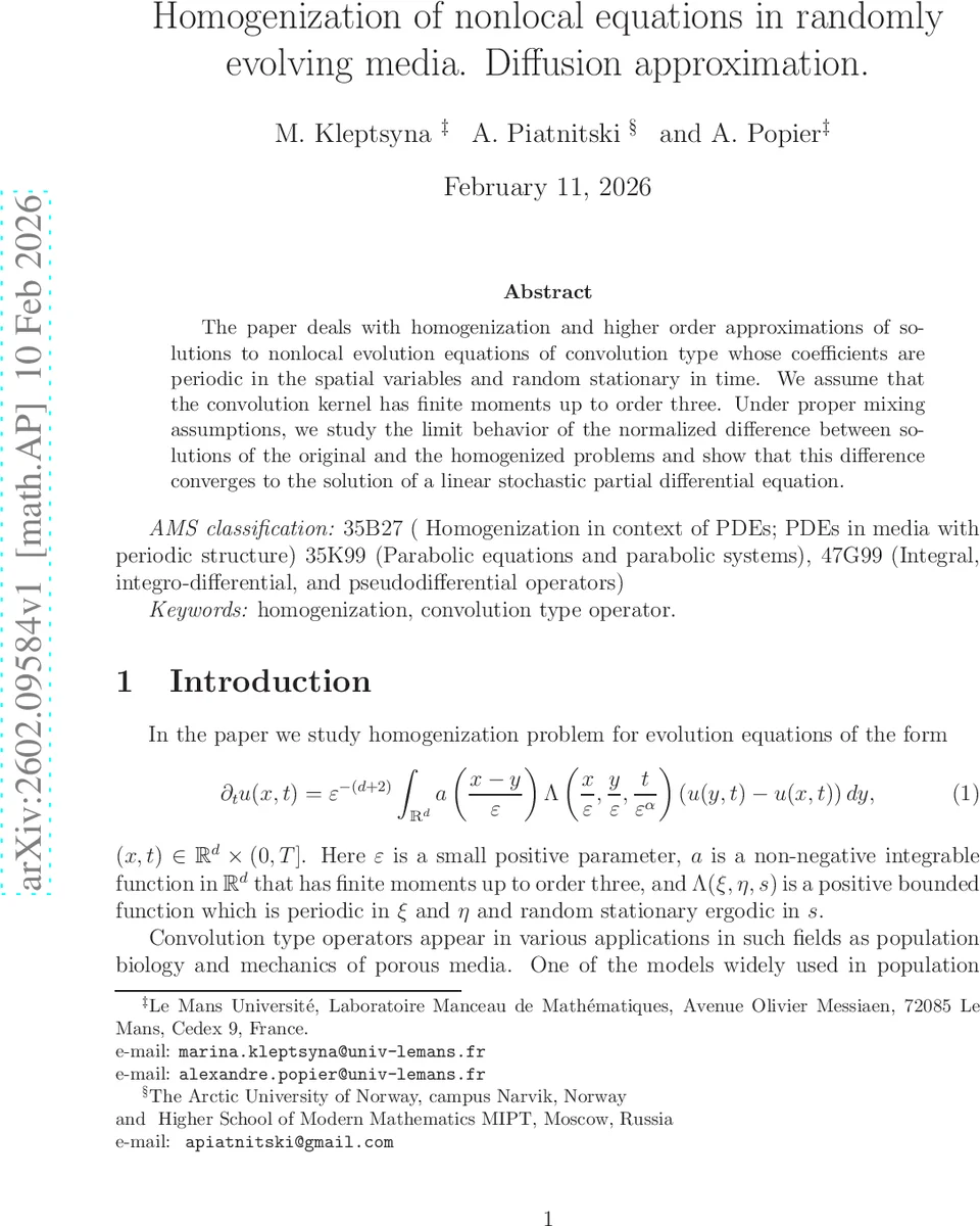 Homogenization of nonlocal equations in randomly evolving media. Diffusion approximation