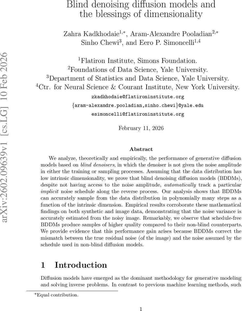 Blind denoising diffusion models and the blessings of dimensionality