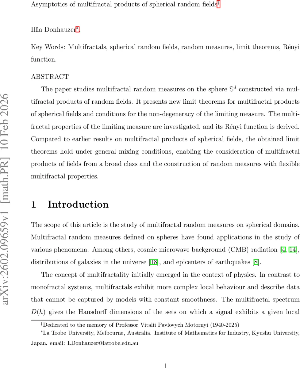 Asymptotics of multifractal products of spherical random fields