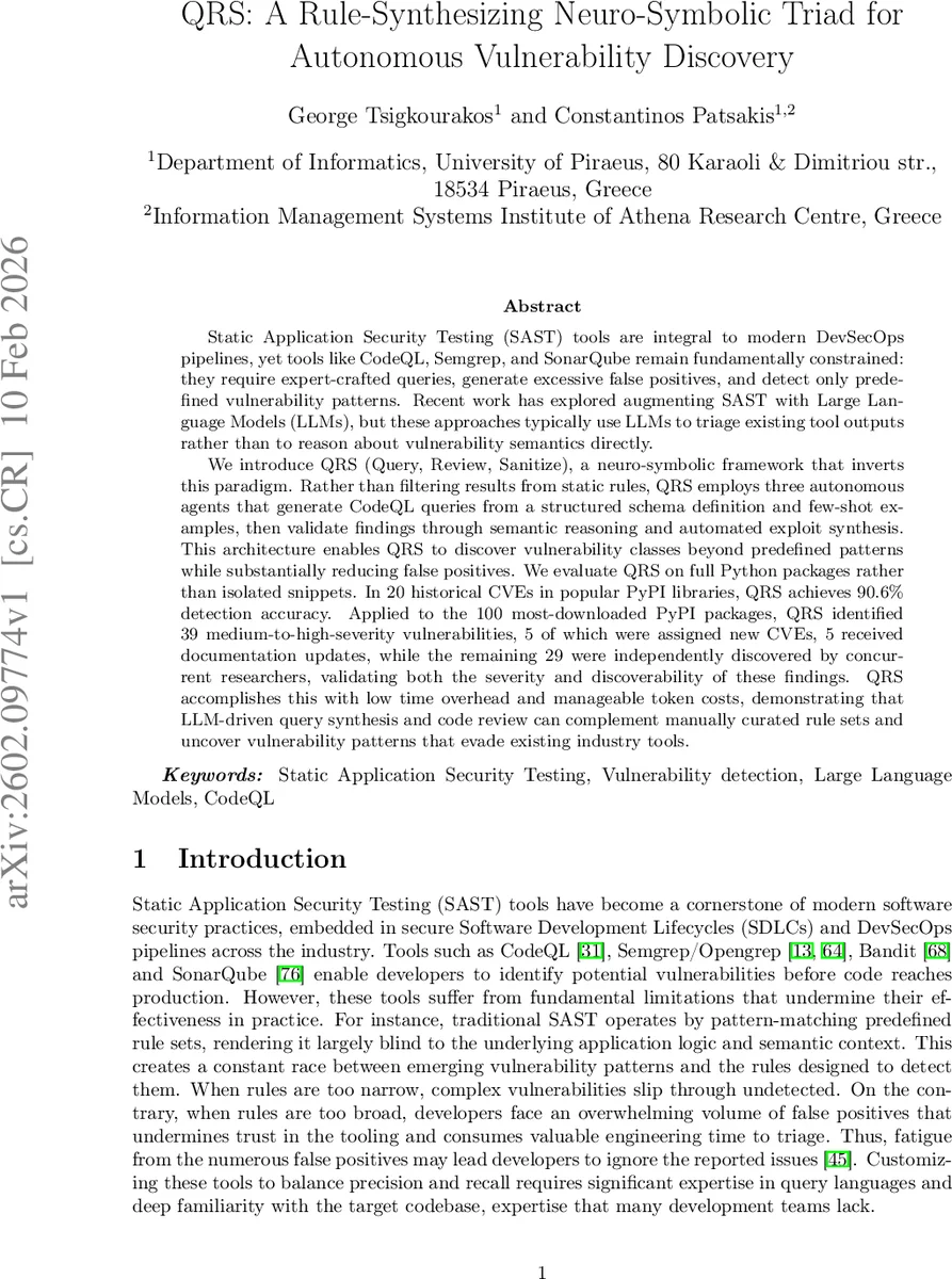 QRS: A Rule-Synthesizing Neuro-Symbolic Triad for Autonomous Vulnerability Discovery