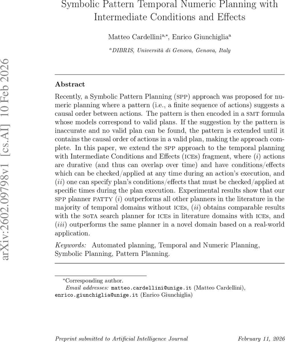 Symbolic Pattern Temporal Numeric Planning with Intermediate Conditions and Effects