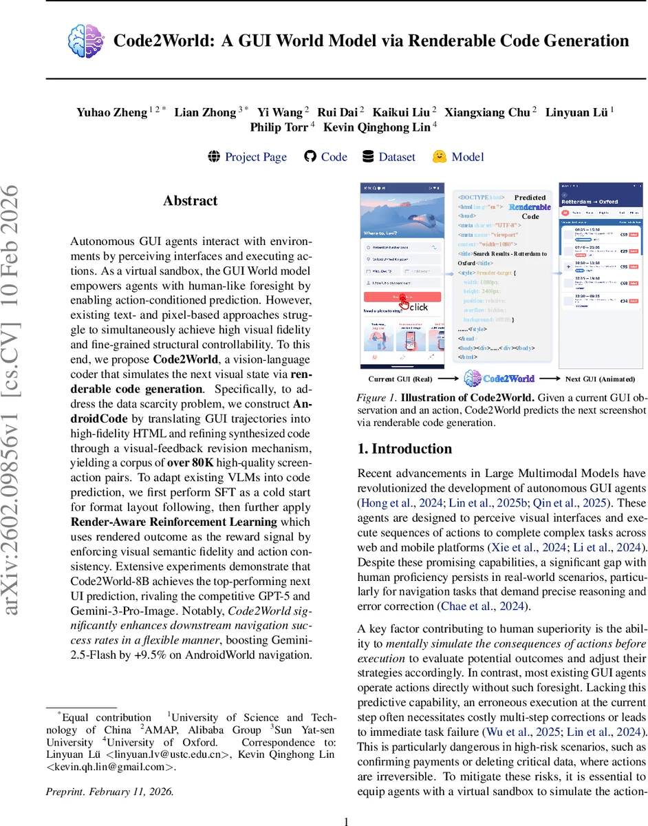 Code2World: A GUI World Model via Renderable Code Generation