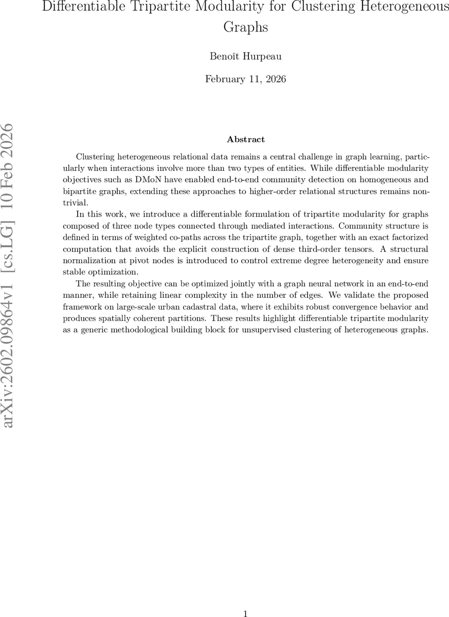 Differentiable Tripartite Modularity for Clustering Heterogeneous Graphs