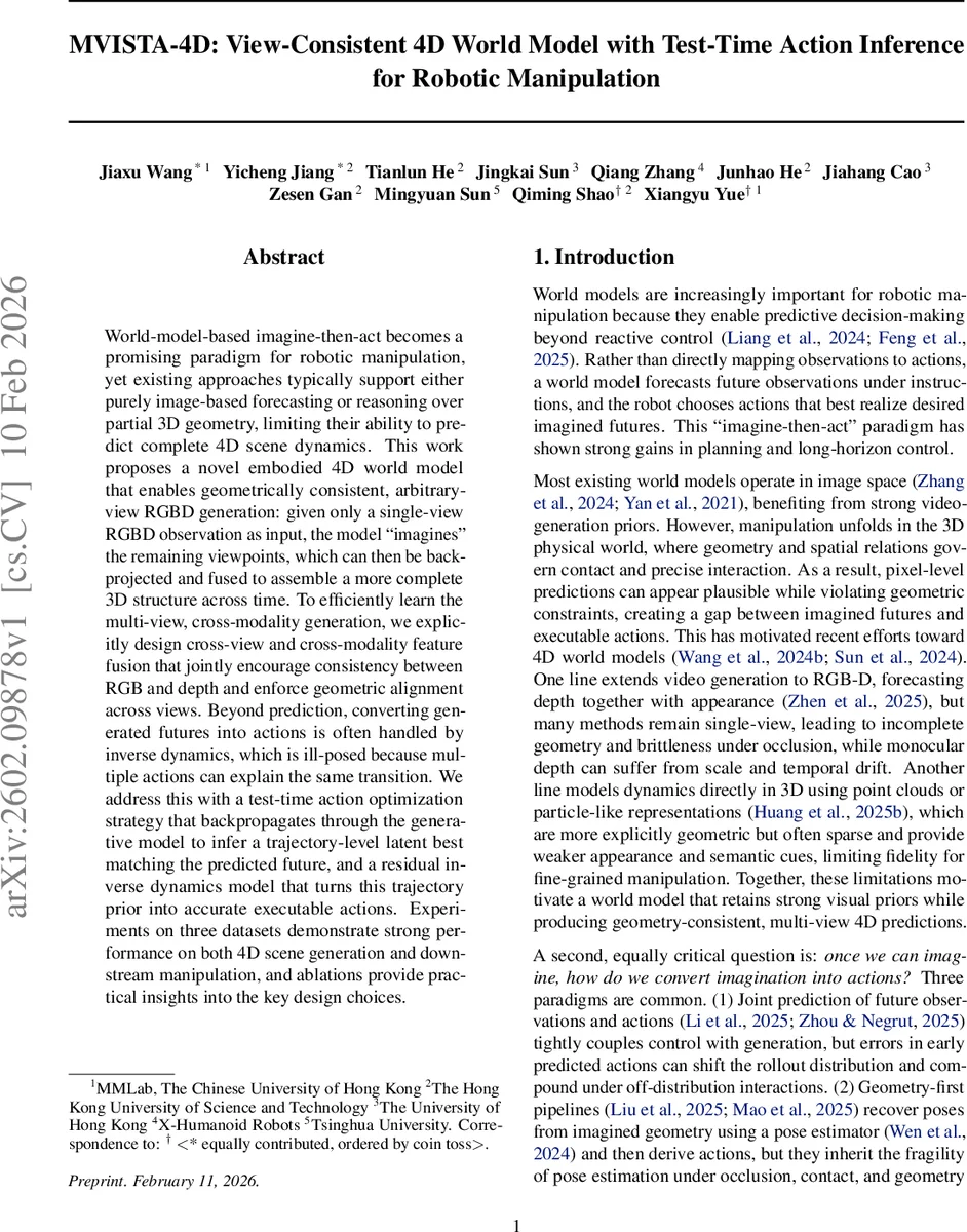 MVISTA-4D: View-Consistent 4D World Model with Test-Time Action Inference for Robotic Manipulation