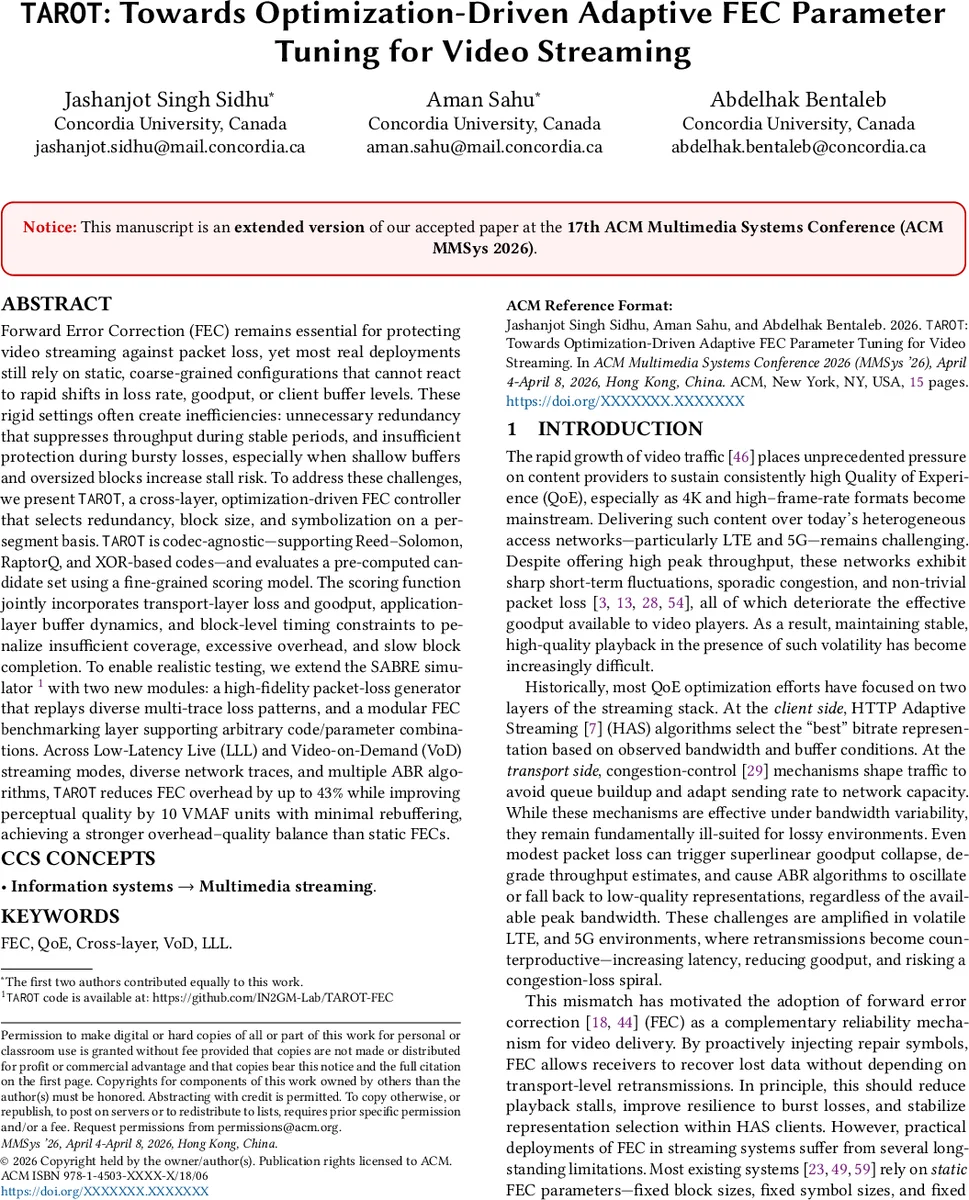 TAROT: Towards Optimization-Driven Adaptive FEC Parameter Tuning for Video Streaming