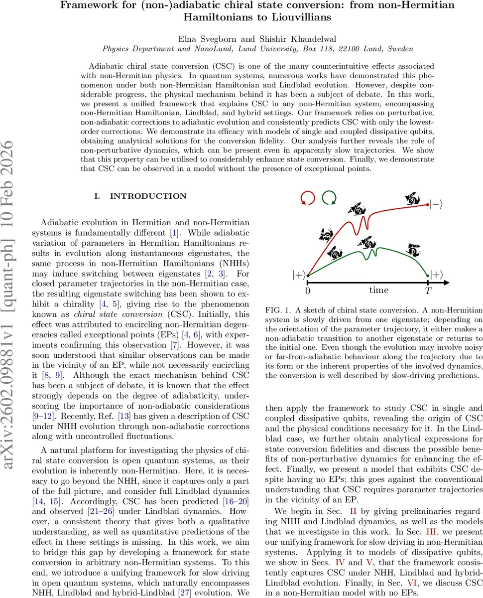 Framework for (non-)adiabatic chiral state conversion: from non-Hermitian Hamiltonians to Liouvillians
