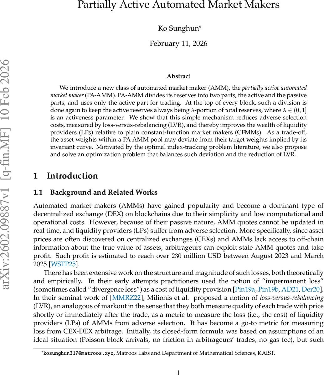 Partially Active Automated Market Makers