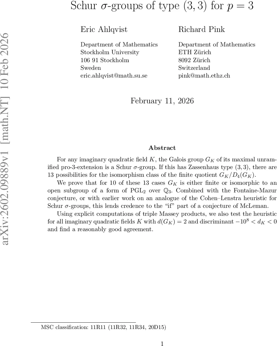 Schur $σ$-groups of type $(3,3)$ for $p=3$