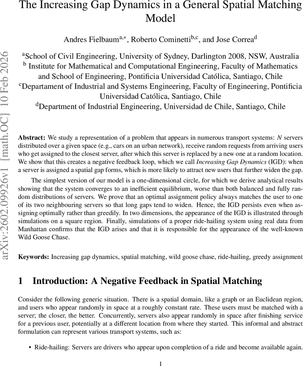 The Increasing Gap Dynamics in a General Spatial Matching Model