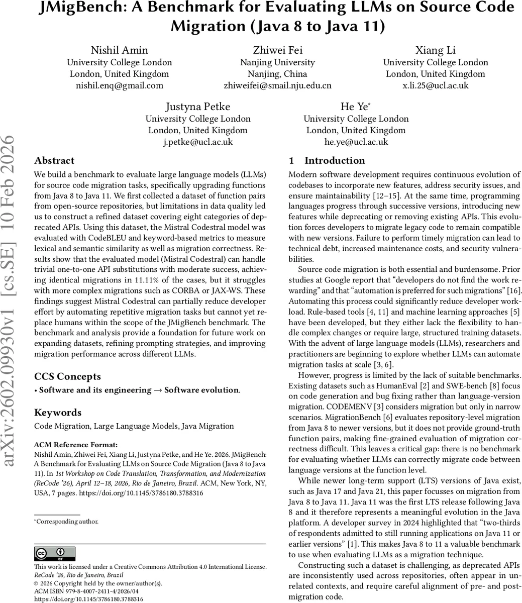 JMigBench: A Benchmark for Evaluating LLMs on Source Code Migration (Java 8 to Java 11)