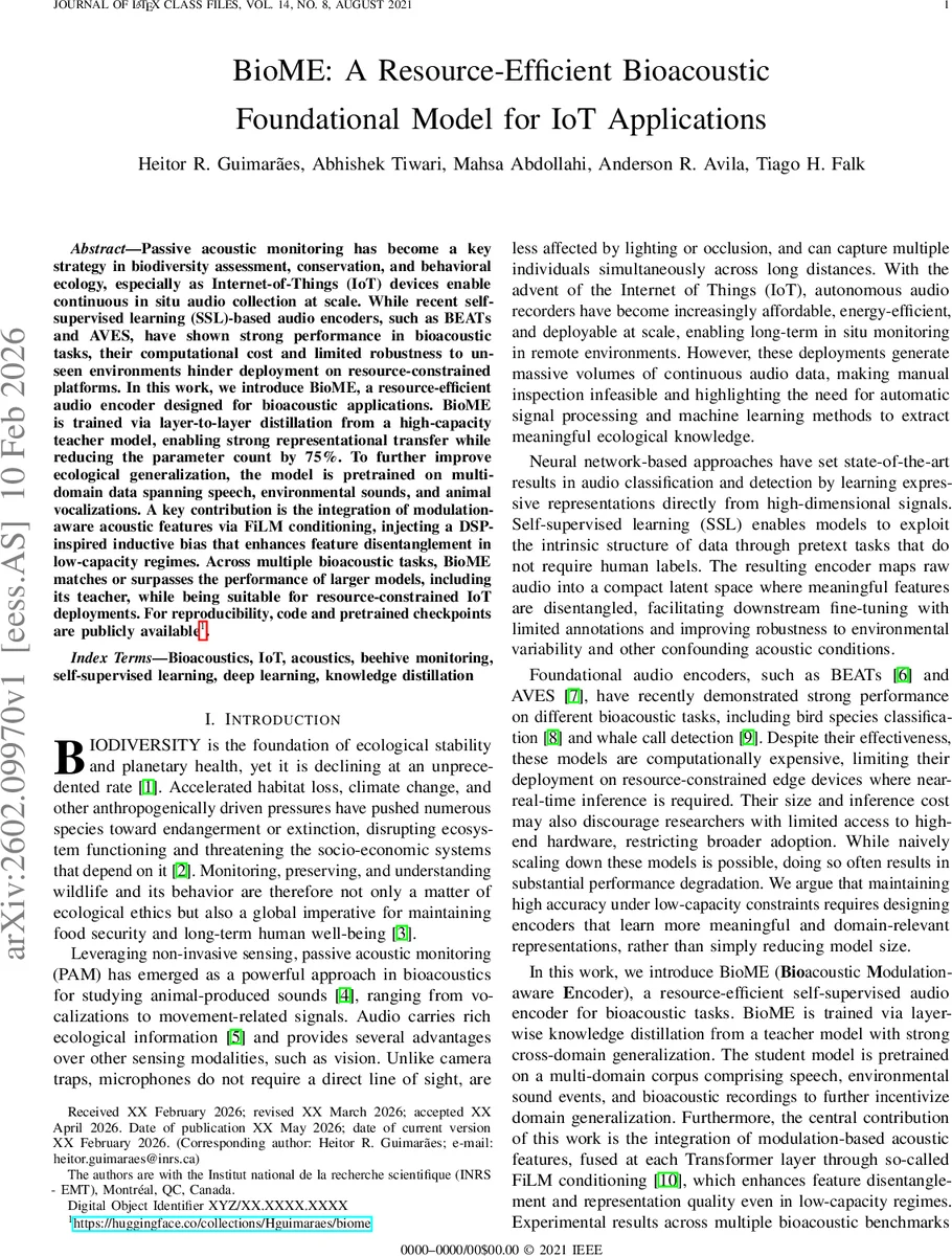 BioME: A Resource-Efficient Bioacoustic Foundational Model for IoT Applications