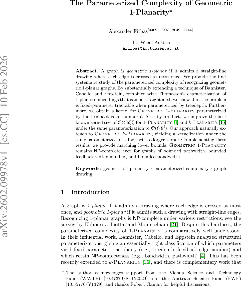 The Parameterized Complexity of Geometric 1-Planarity