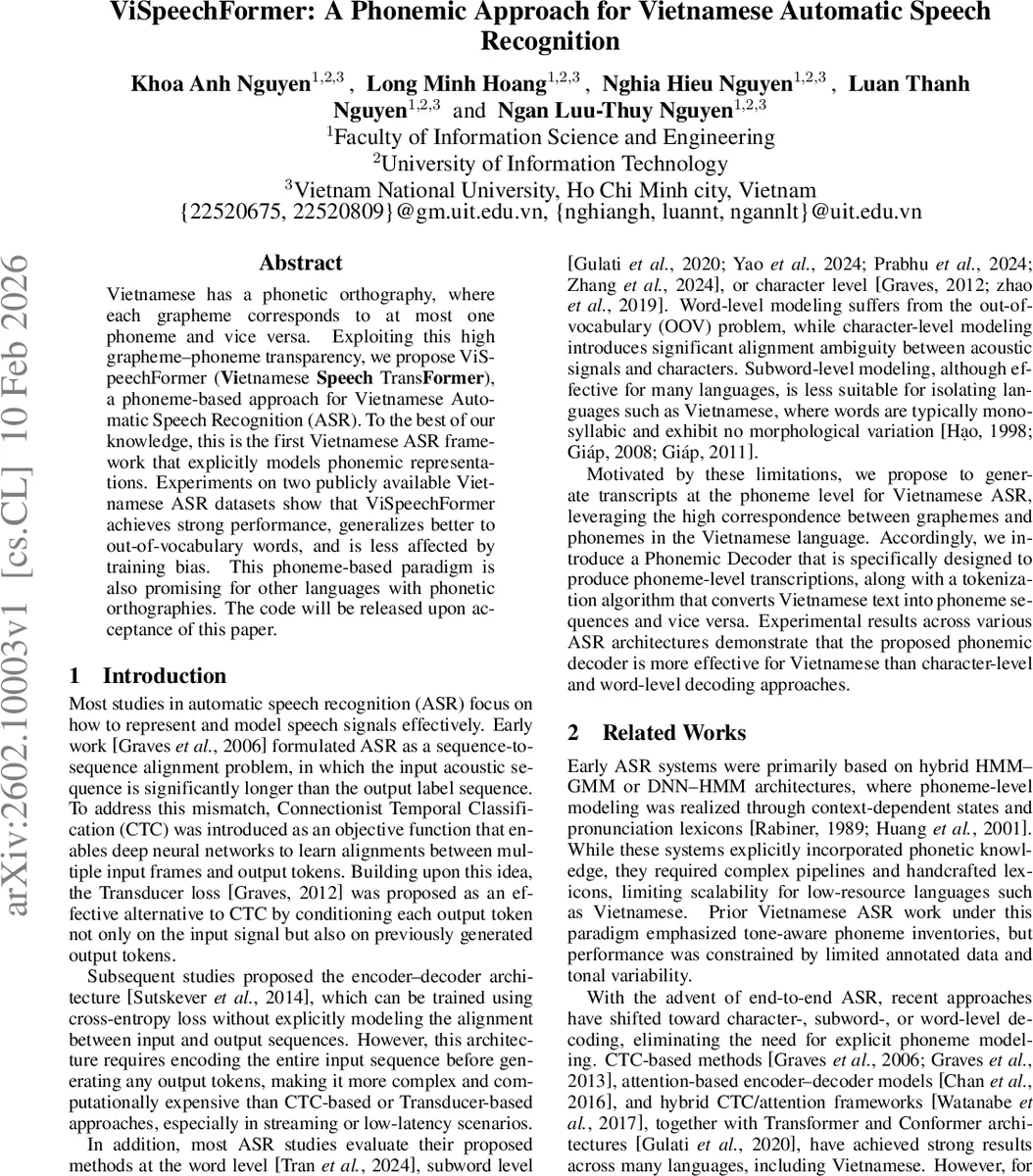 ViSpeechFormer: A Phonemic Approach for Vietnamese Automatic Speech Recognition