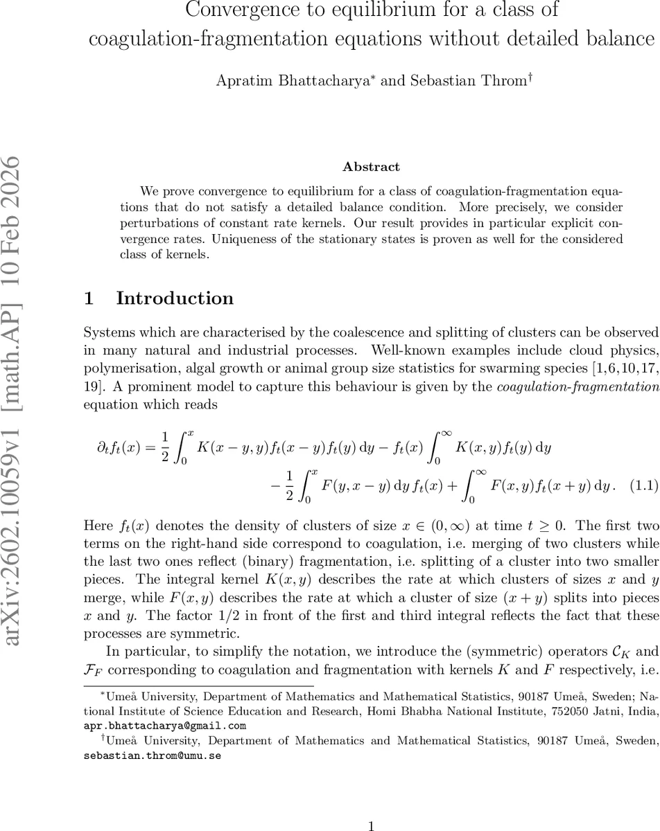 Convergence to equilibrium for a class of coagulation-fragmentation equations without detailed balance
