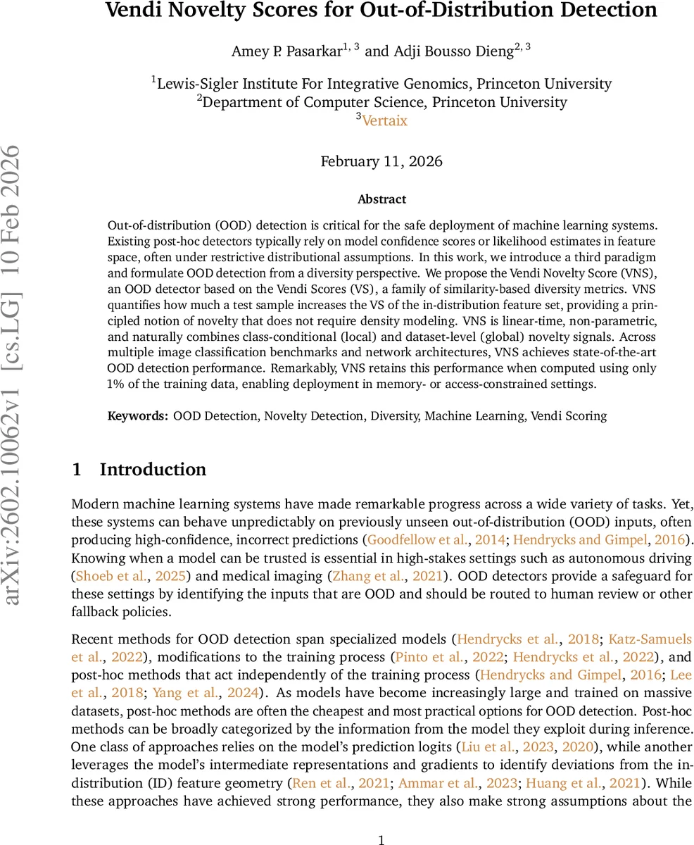 Vendi Novelty Scores for Out-of-Distribution Detection