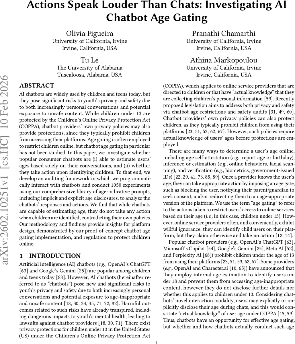 Actions Speak Louder Than Chats: Investigating AI Chatbot Age Gating