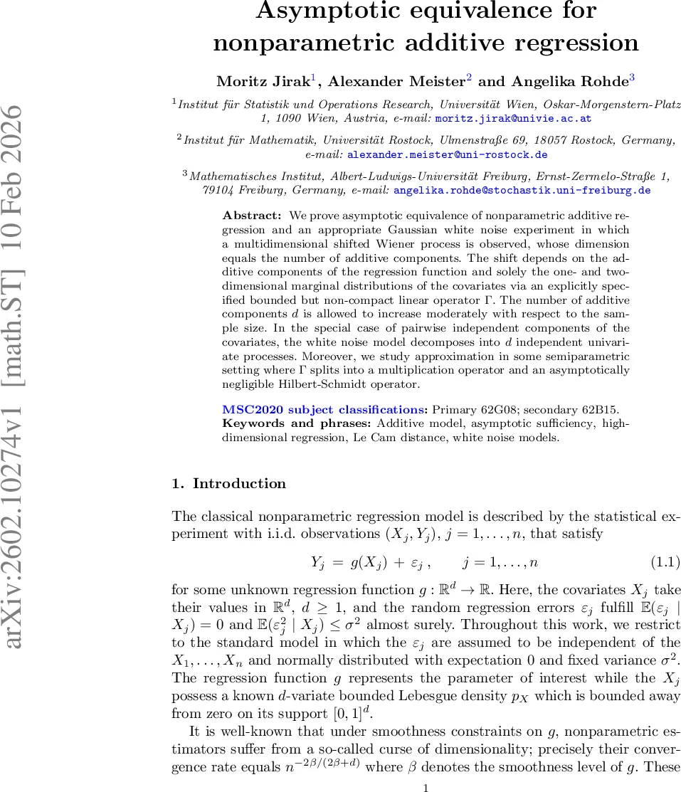 Asymptotic equivalence for nonparametric additive regression