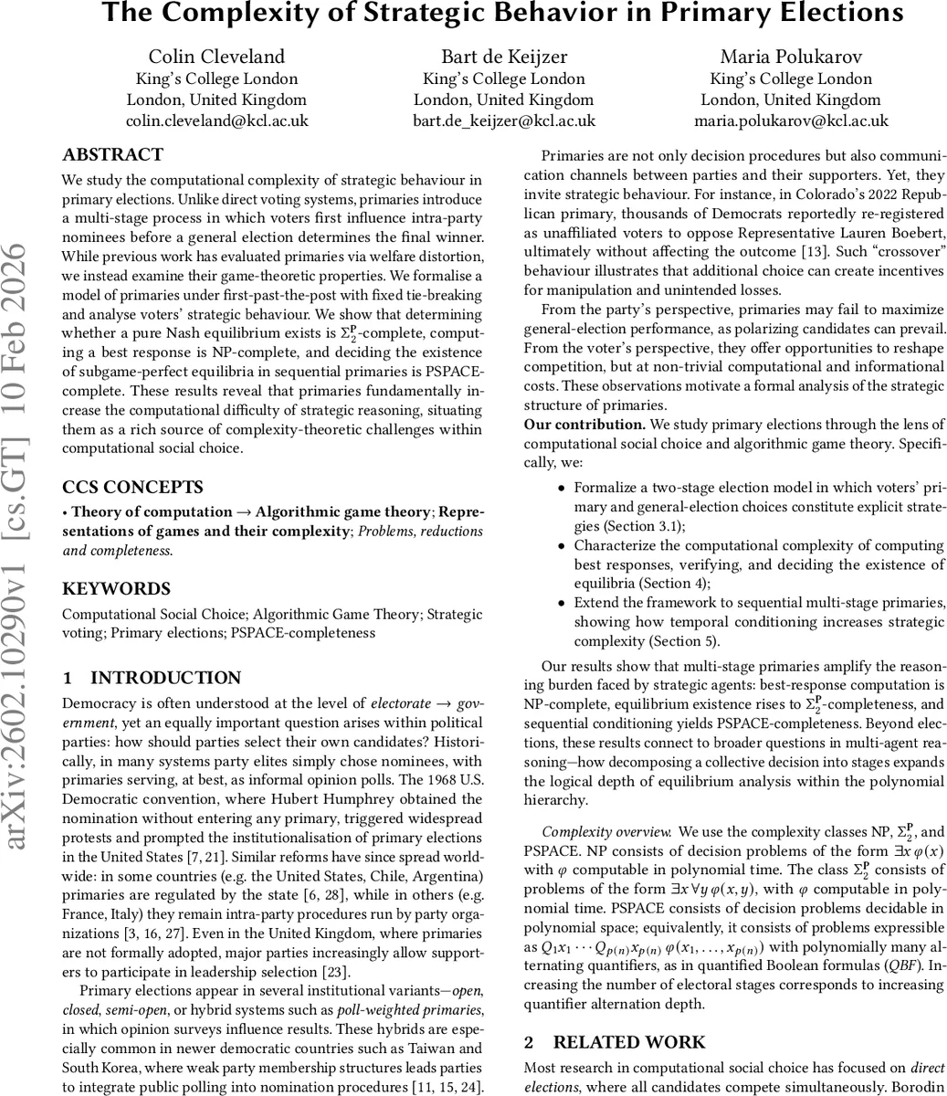 The Complexity of Strategic Behavior in Primary Elections