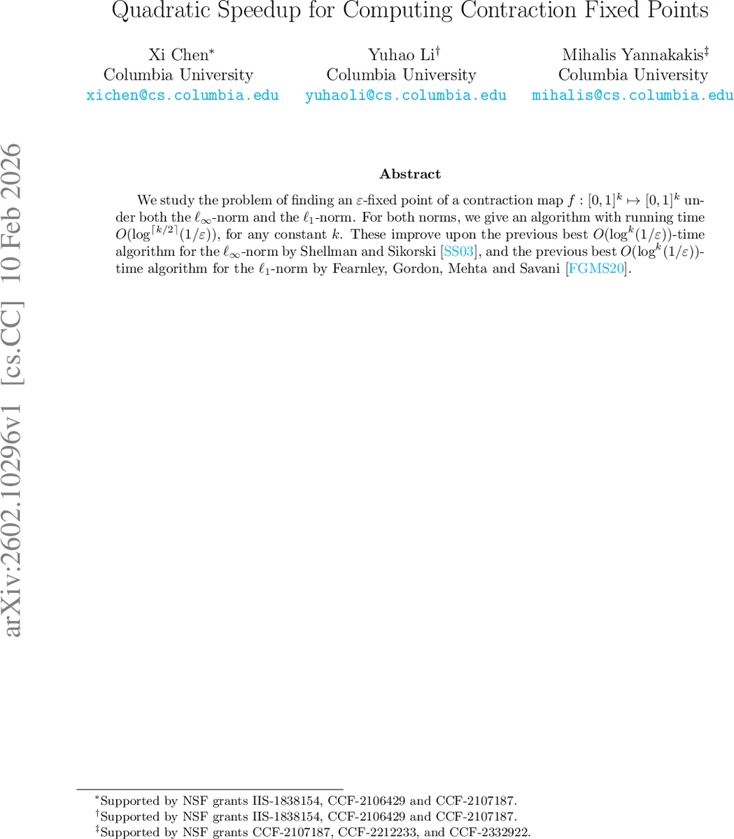 Quadratic Speedup for Computing Contraction Fixed Points