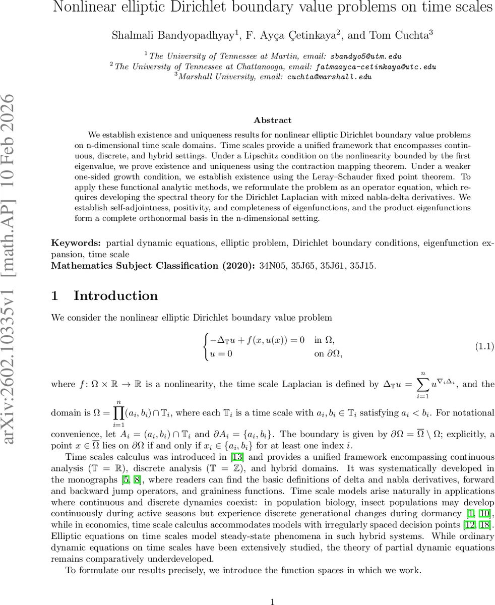 Nonlinear elliptic Dirichlet boundary value problems on time scales