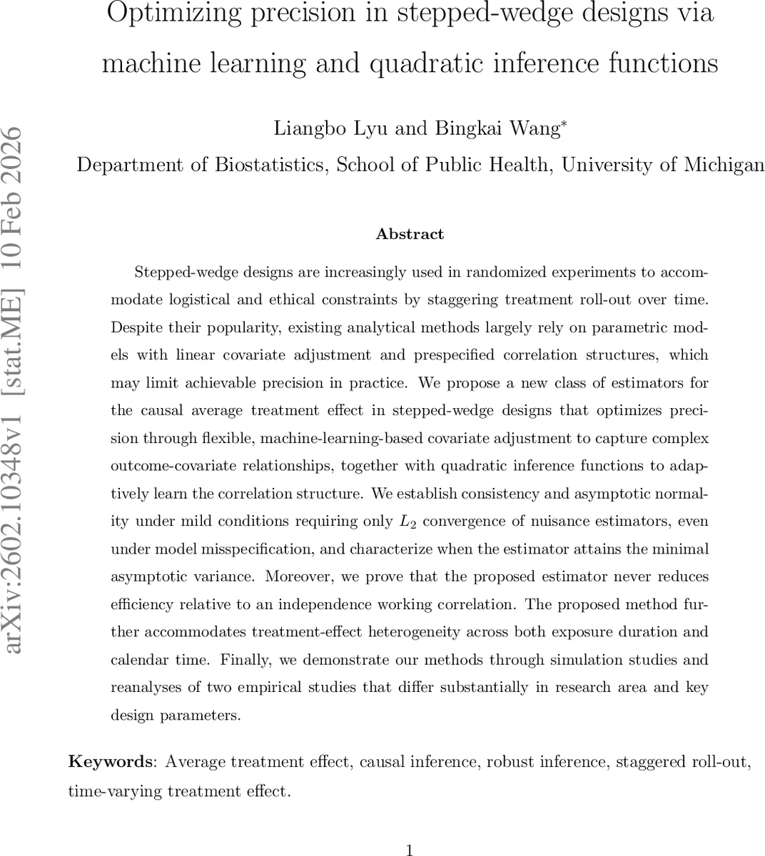 Optimizing precision in stepped-wedge designs via machine learning and quadratic inference functions