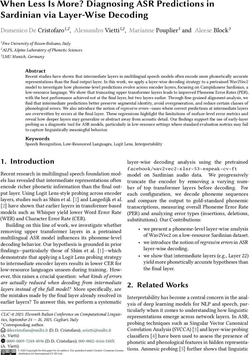 When Less Is More? Diagnosing ASR Predictions in Sardinian via Layer-Wise Decoding