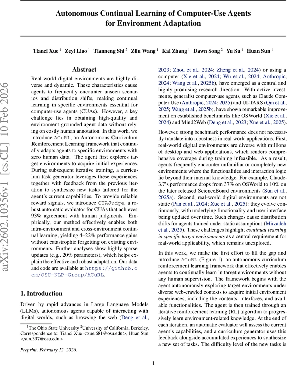 Autonomous Continual Learning of Computer-Use Agents for Environment Adaptation