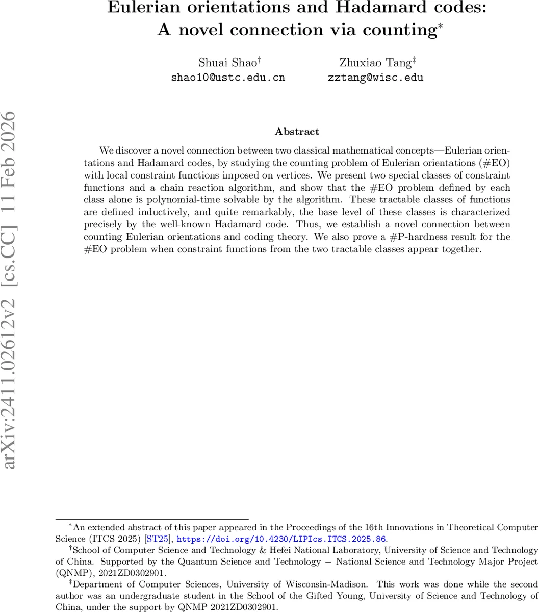 Eulerian orientations and Hadamard codes: A novel connection via counting