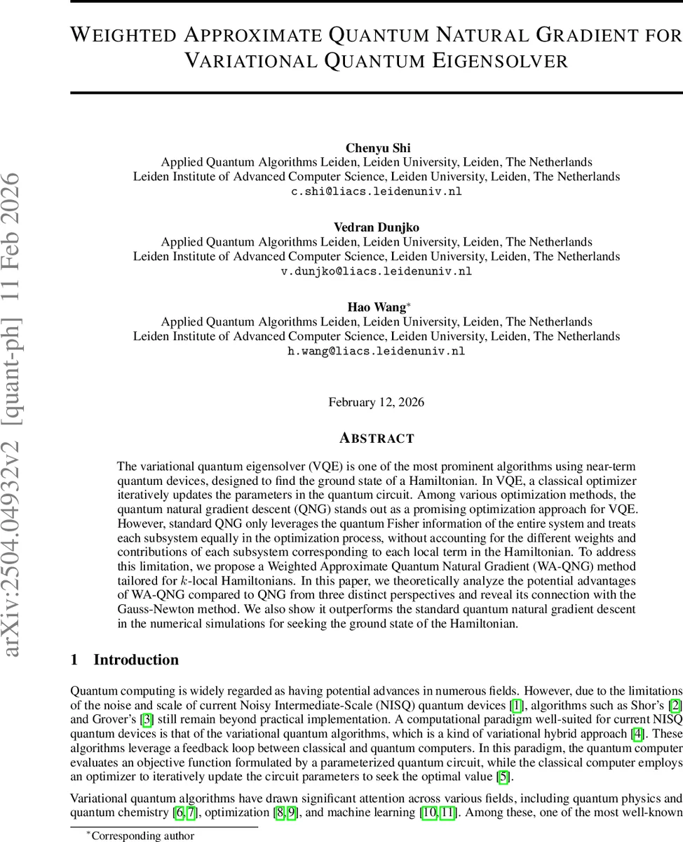 Weighted Approximate Quantum Natural Gradient for Variational Quantum Eigensolver