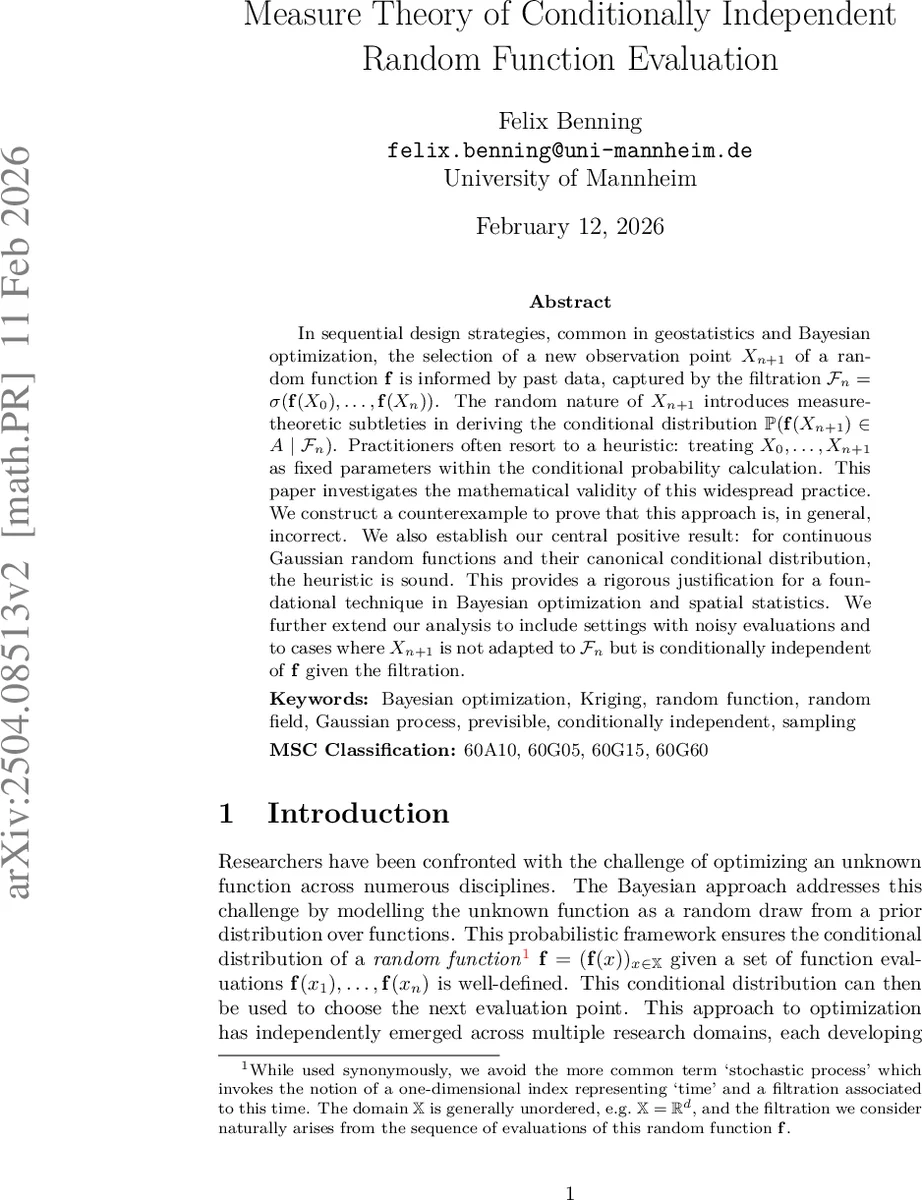 Measure Theory of Conditionally Independent Random Function Evaluation