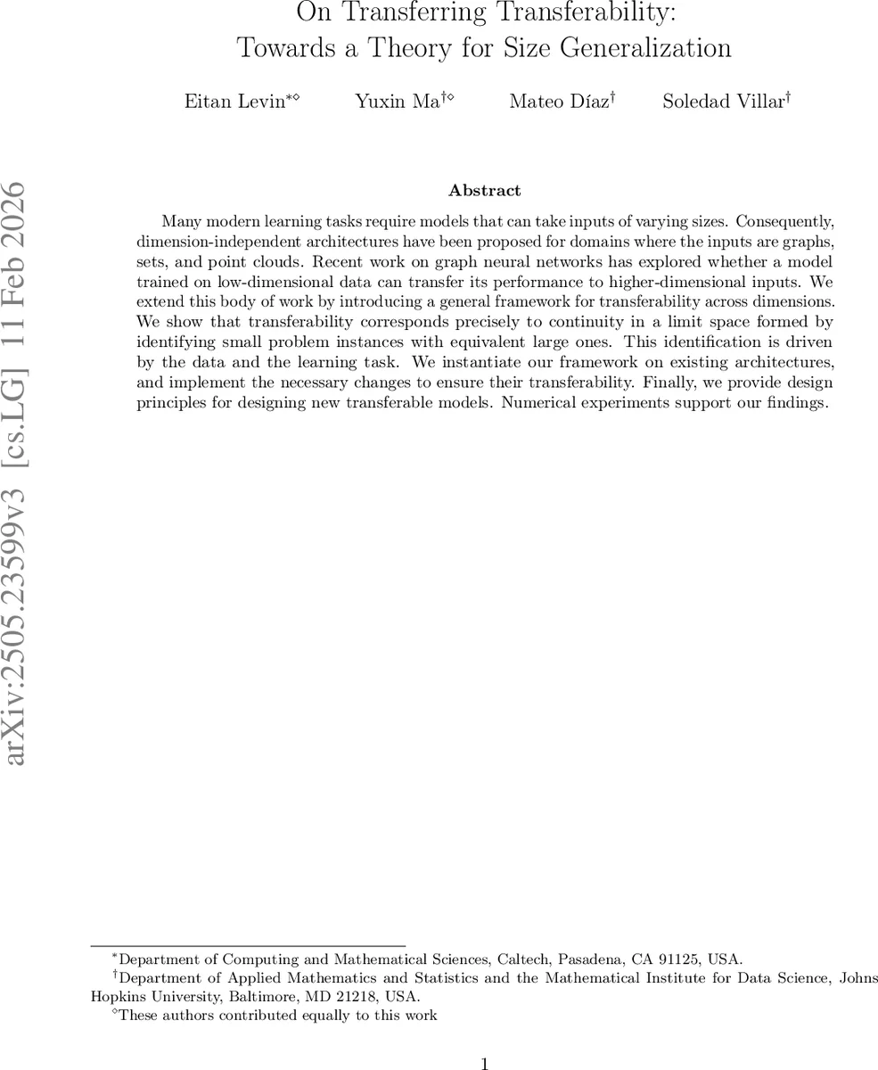 On Transferring Transferability: Towards a Theory for Size Generalization