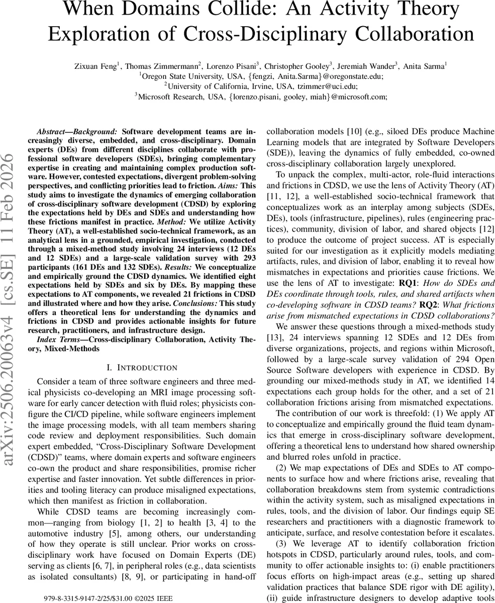 When Domains Collide: An Activity Theory Exploration of Cross-Disciplinary Collaboration